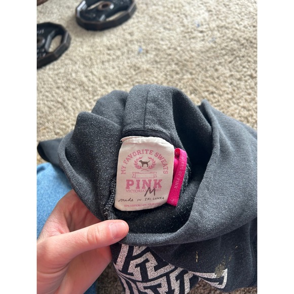 Y2K Victoria's Secret PINK Peace Love Pink Hoodie Grey Pullover Sweatshirt M 07' - Picture 6 of 9